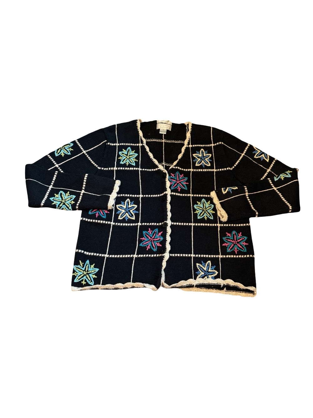 Vintage hand embroidered Christopher & Banks Black Grid Cardigan